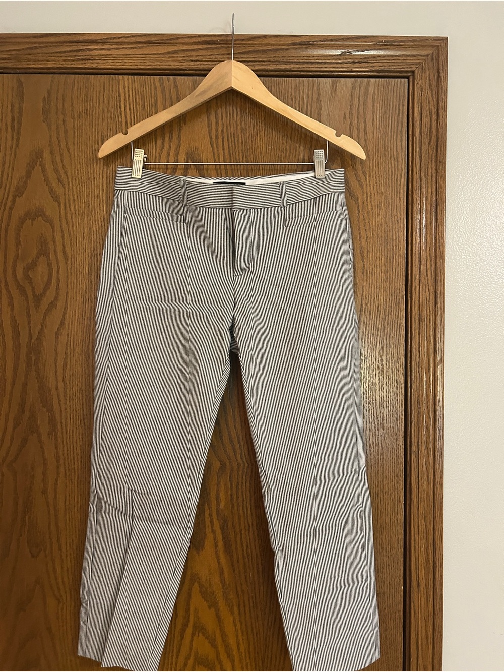 Banana Republic Sloan Striped Cotton Blend Cropped Pants - Blue/White